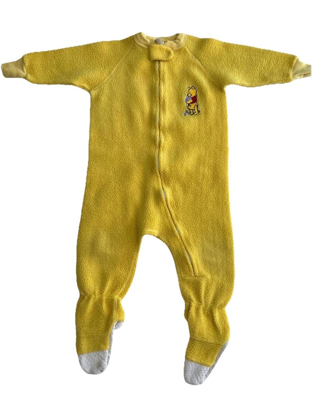 Vintage Disney Winnie the Pooh Yellow Fleece Footed Pajamas 2-3 Years Flowers